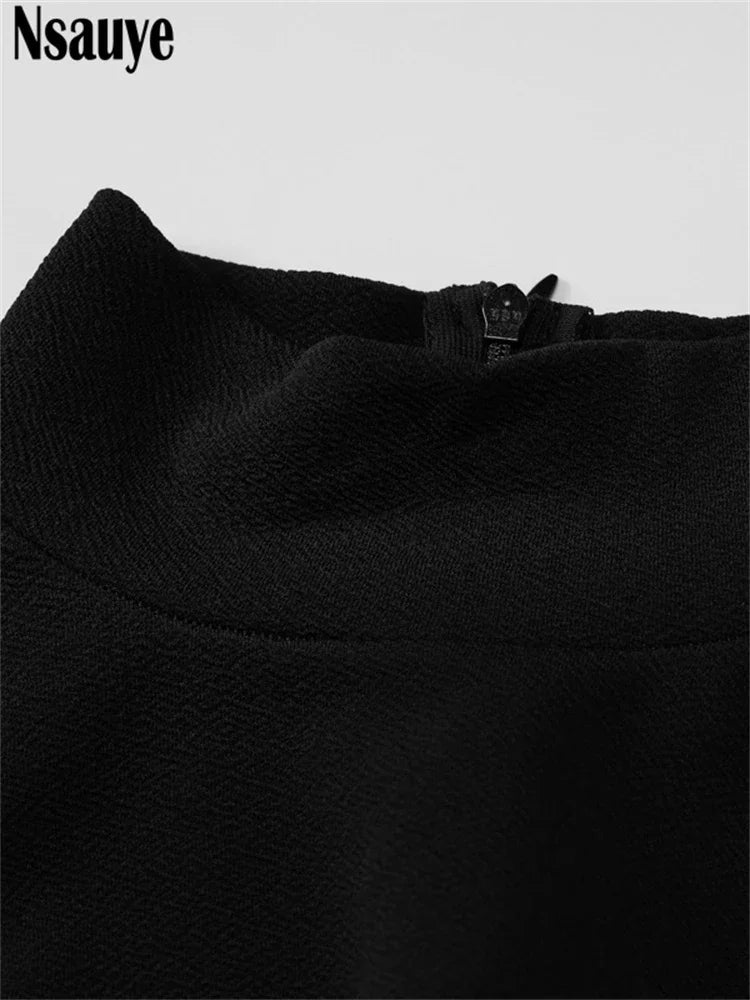 Nsauye Winter Women Short Dress High Waisted Turtleneck Elegant Sexy Lace Up Bodycon Party Holiday Long Sleeve Club Dress 2024