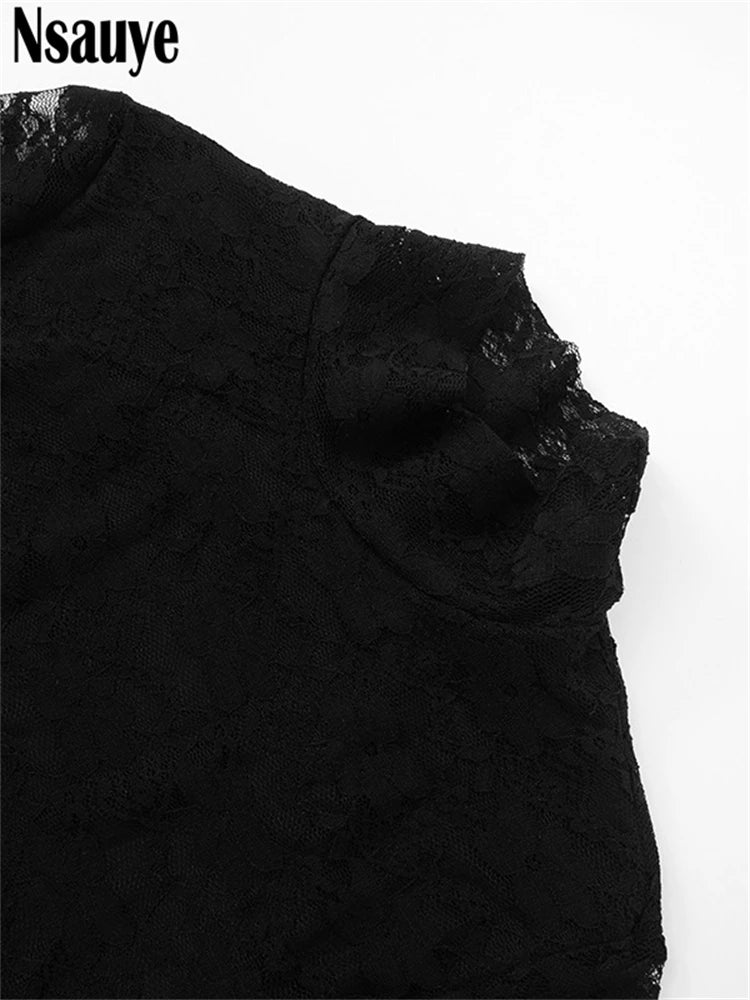 Nsauye Turtleneck Long Sleeve Lace Mini Bodycon Dresses Tassels Evening Party Birthday Short Dress Vestidos Women Summer 2025