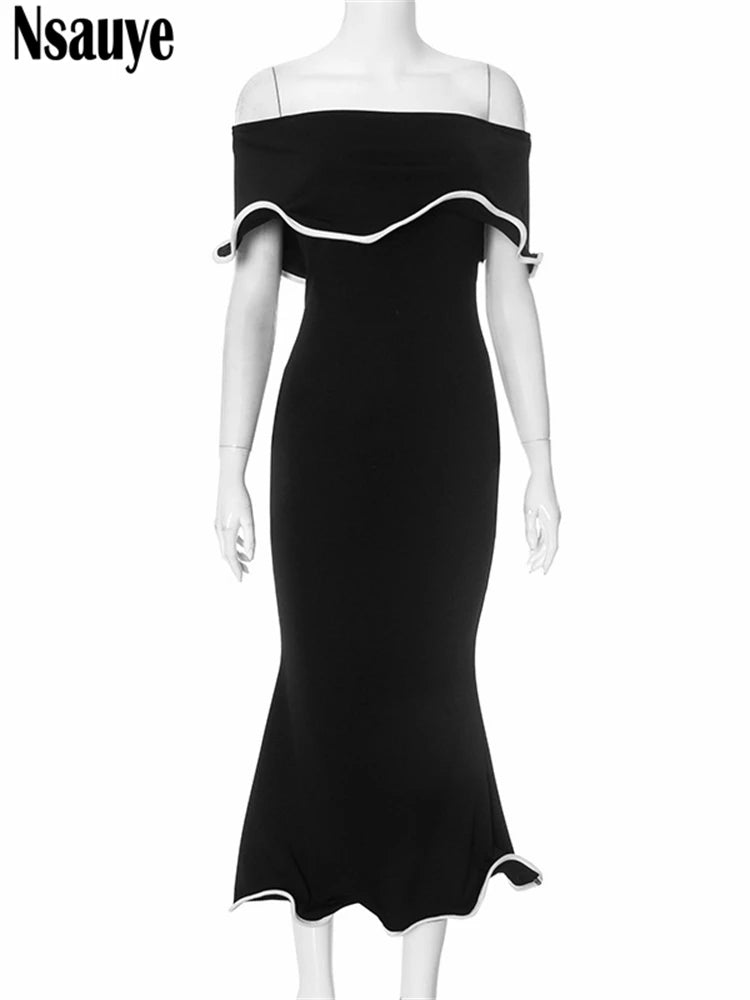 Nsauye Sexy Off Shoulder Women Long New Fashion Elegant Night Club Dress Summer Spring Clothes Evening Party Ruffles Dress 2025