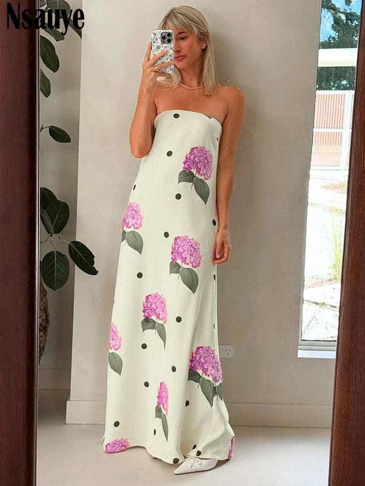 Nsauye New Clothes Long Dress Women Summer Casual Floral Print Beach Wrap Sexy Club Evening Party Elegant Fashion Dress Vintage