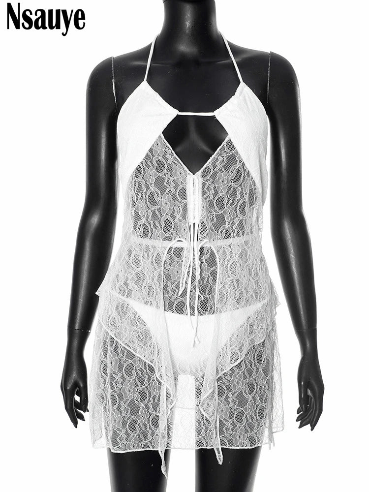 Nsauye Casual Summer Beach Holiday Halter Bra Mini Crop Tops Mini Sexy Club High Waisted Skirt New In Matching Two Piece Set