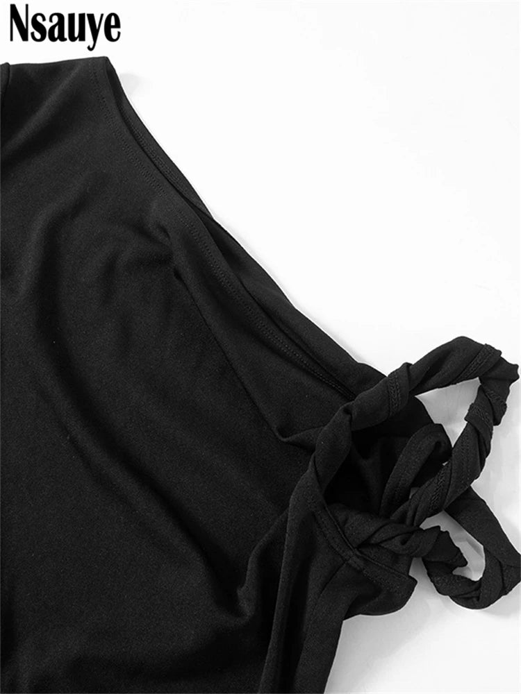 Nsauye Summer Sexy Night Club Streetwear Fashion Y2K Crop Tops Women Clothes 2024 Mini Slim Off Shoulder Mini Tank Tops T Shirt