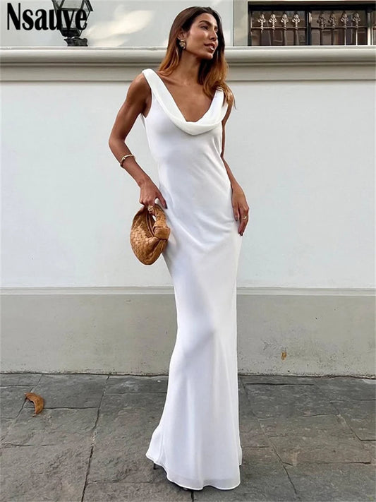 Nsauye Dress For Women Summer Long 2025 New Elegant Fashion Bodycon Evening Party Sexy Night Club Basic Casual Dress Sleeveless
