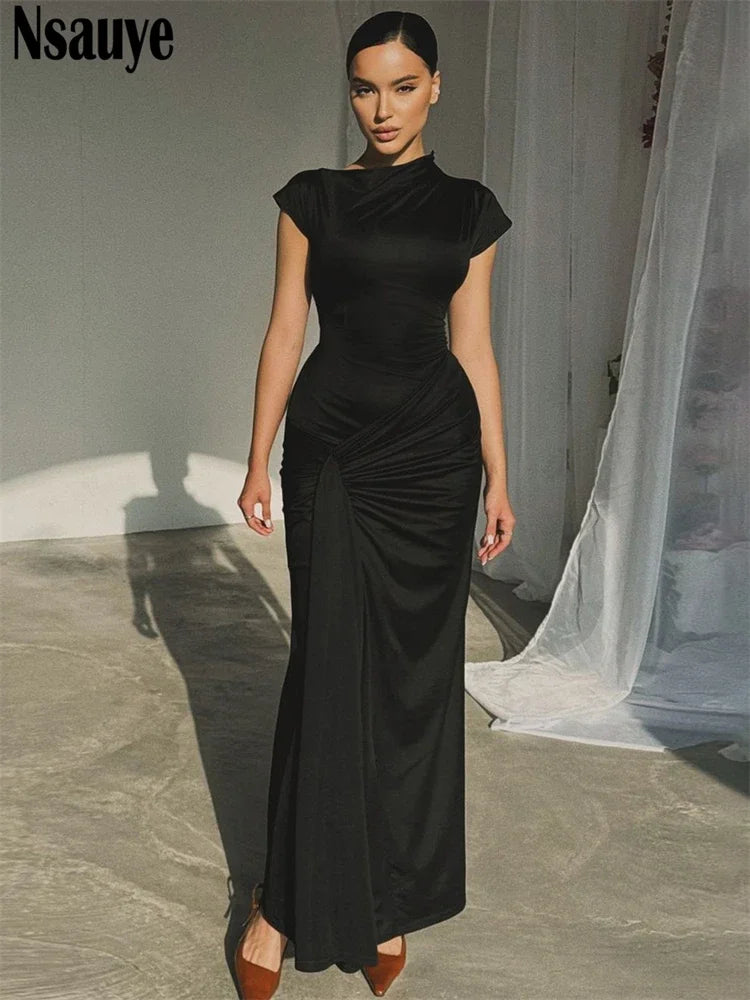 Nsauye Pullover Short Sleeve Women Long Low Waisted Fashion Casual Dress Lace Up Summer 2024 Sexy Party Club Holiday Dress Maxi