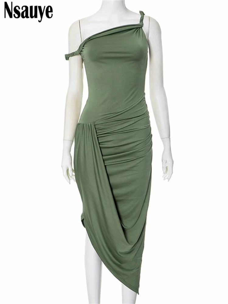 Nsauye Sexy Irregular Twisted Off Shoulder Women High Split Night Club Maxi Dress Evening Party Elegant Dress Long Summer 2025