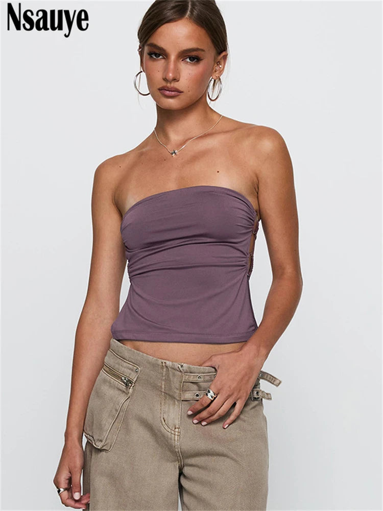Nsauye 2025 Summer New Tank Women Tops Fashion Basic Sexy Sleeveless Streetwear Club Solid Sexy Casual Slim Crop Tops Clothing