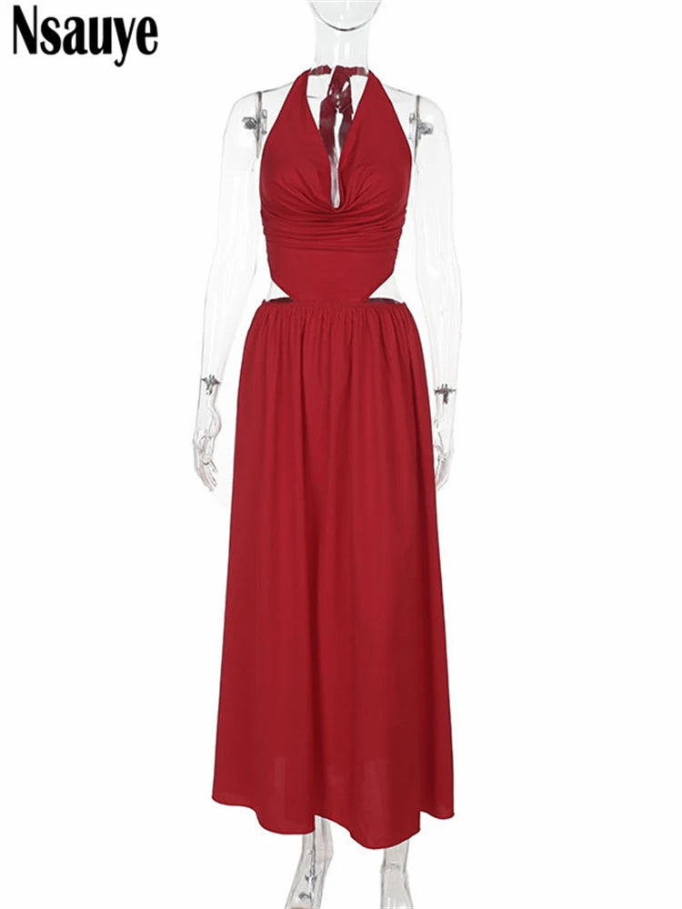 Nsauye New Women Elegant Evening Party Fashion Long Summer Clothes Sexy Night Club Dress 2025 Maxi Hollow Out Skinny Dresses