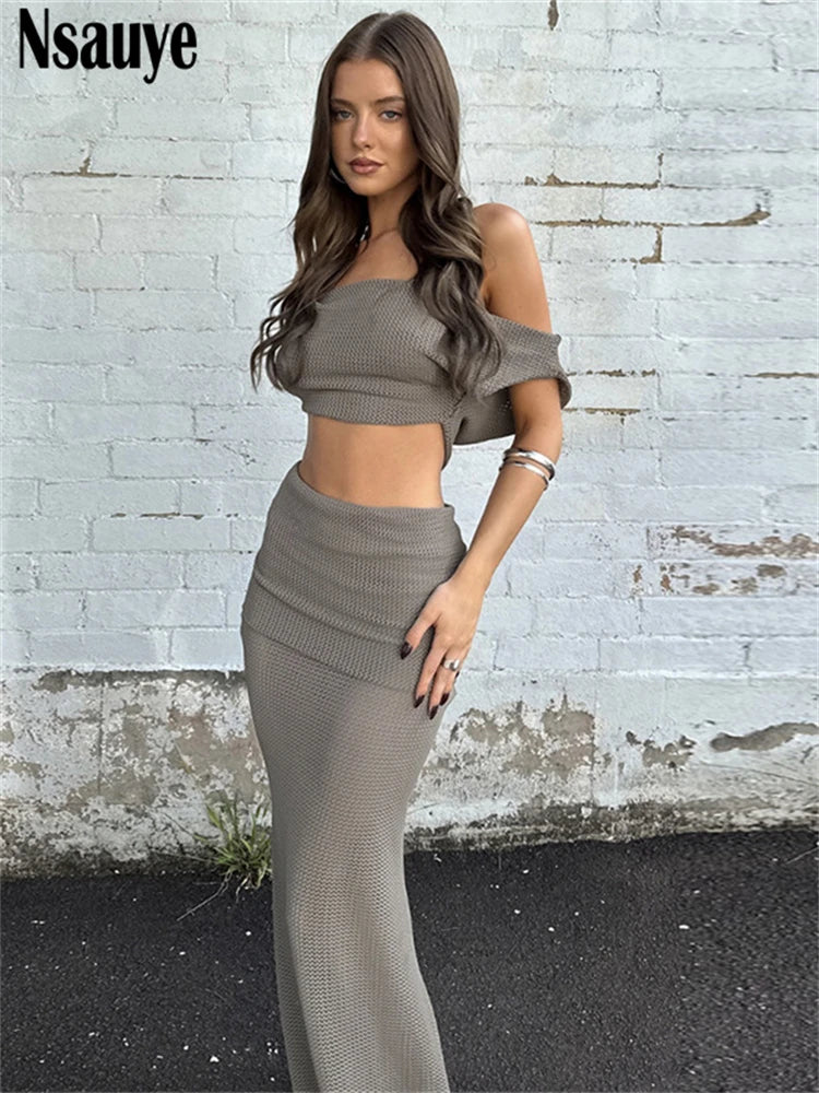 Nsauye Women Elegant Elegant 2 Piece Set Y2K Sleeveless Tops+Bodycon Matching Long Skirt Spring Trend Vacation Party Clubwear