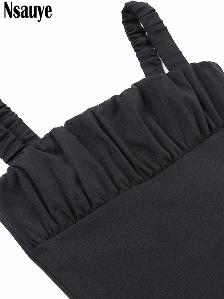 Nsauye Sexy Elegant Dress For Women 2024 New Fashion Ruched Night Club Sleeveless Off Shoulder Mini Summer Bodycon Party Dress