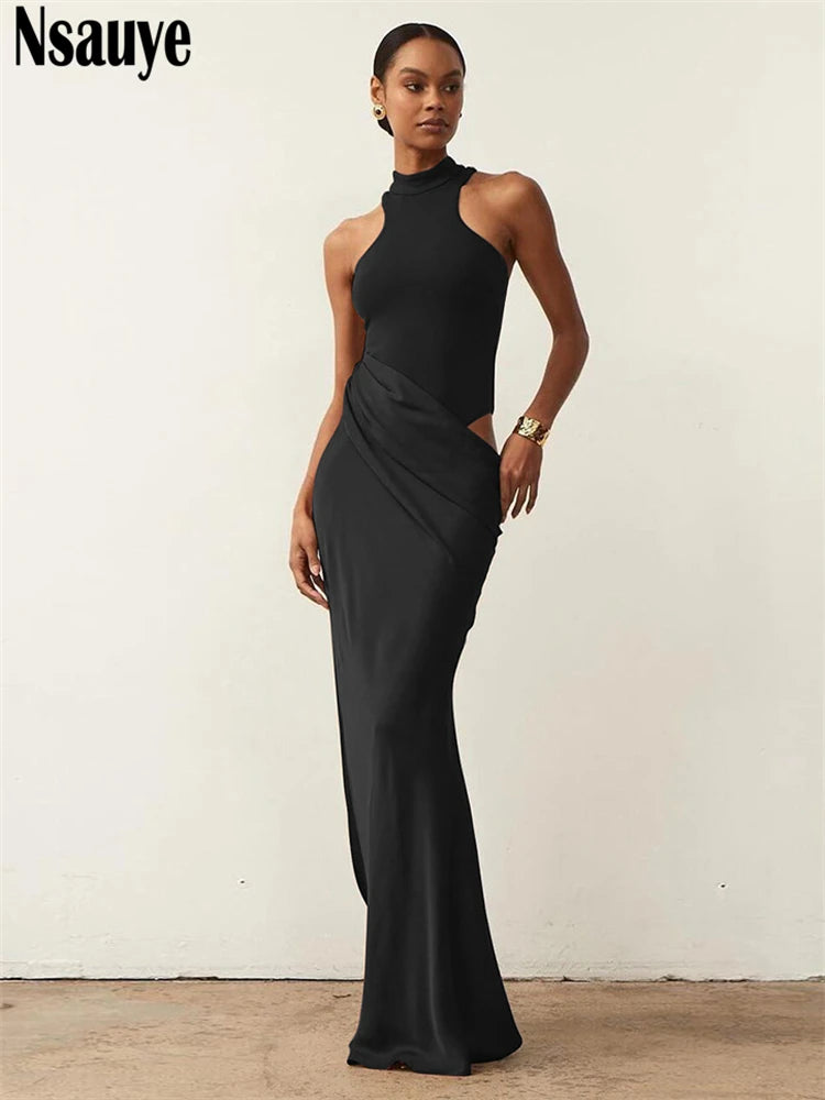 Nsauye Sexy Elegant Night Club Party Evening Dresses Outfits Women New Fashion Long Maxi Satin Off Shoulder Dress Summer 2024
