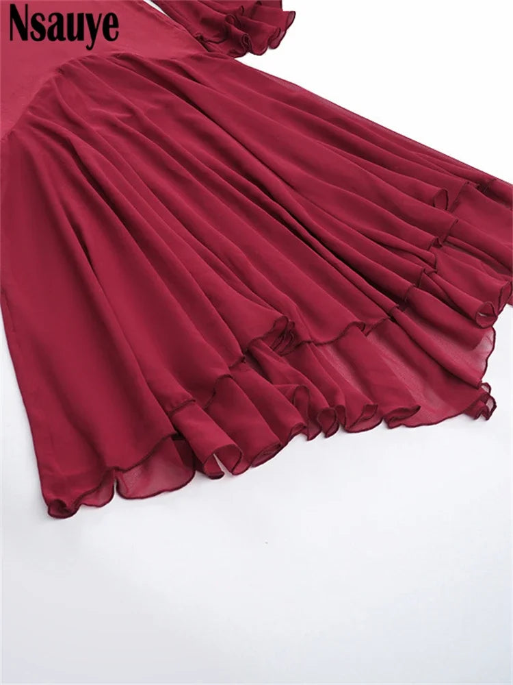 Nsauye Elegant Long Dresses Maxi Wrap Winter 2024 Women Clothing  Formal Fashion Sexy Party Long Sleeve Night Club Ruffles Dress