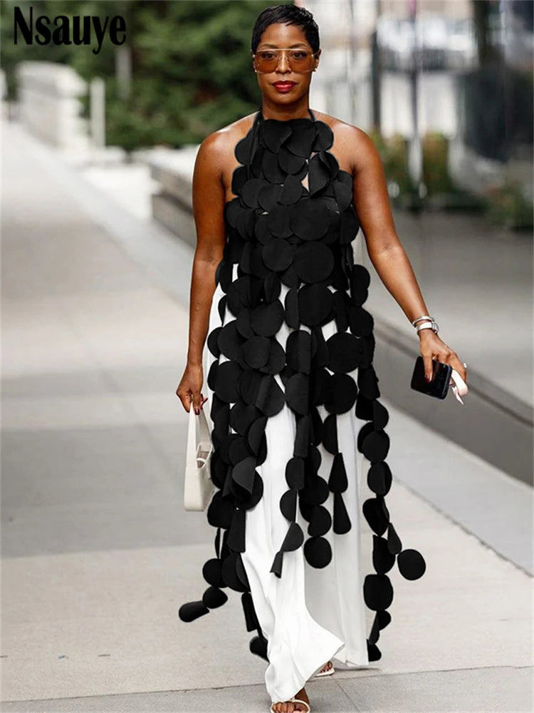 Nsauye Chic Solid Dot Patchwork Sexy Backless Bandage Tank Tops Long Tassel Sleeveless Irregular Fashion Y2K Clothes Streetwear