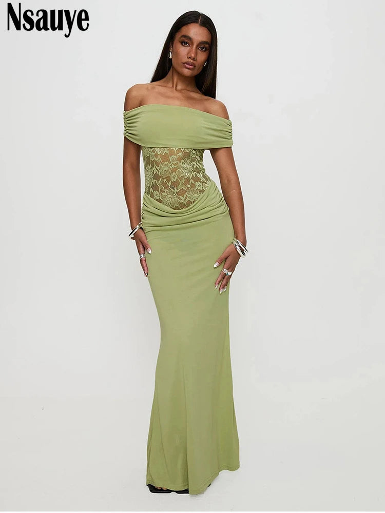 Nsauye Sexy New Fashion Night Club Chic Elegant Party Long Dresses Vestidos Evening Holiday See Through Low Waisted Dress 2025