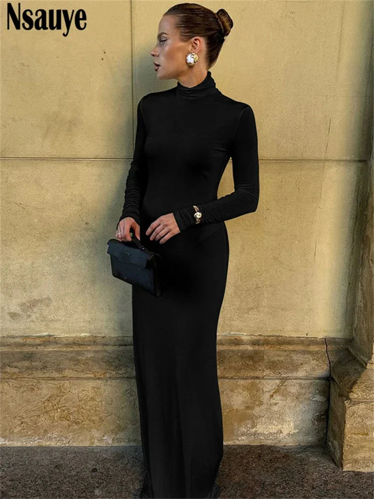 Nsauye Winter 2024 Women Sexy Turtleneck Long Sleeve Sexy Elegant Party Night Club Dress Outfits Holiday Wrap Fashion Chic Dress