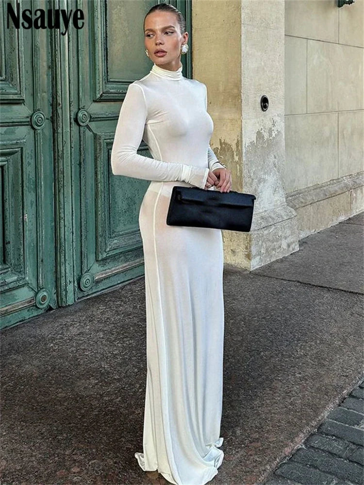 Nsauye Winter 2024 Women Sexy Turtleneck Long Sleeve Sexy Elegant Party Night Club Dress Outfits Holiday Wrap Fashion Chic Dress