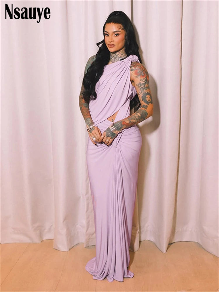 Nsauye 2025 Summer New Sleeveless One Shoulder Cut Out Slim Maxi Dress Club Party Women Elegant Formal Evening Long Dresses