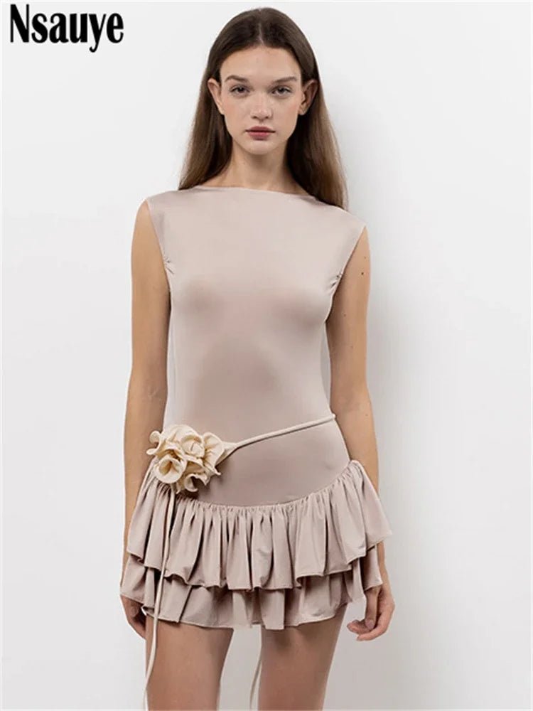 Nsauye Casual Streetwear Fashion Female Mini Bodycon Y2K Ruffles Dress Evening Party Women Club Short Summer Dress  Elegant 2024
