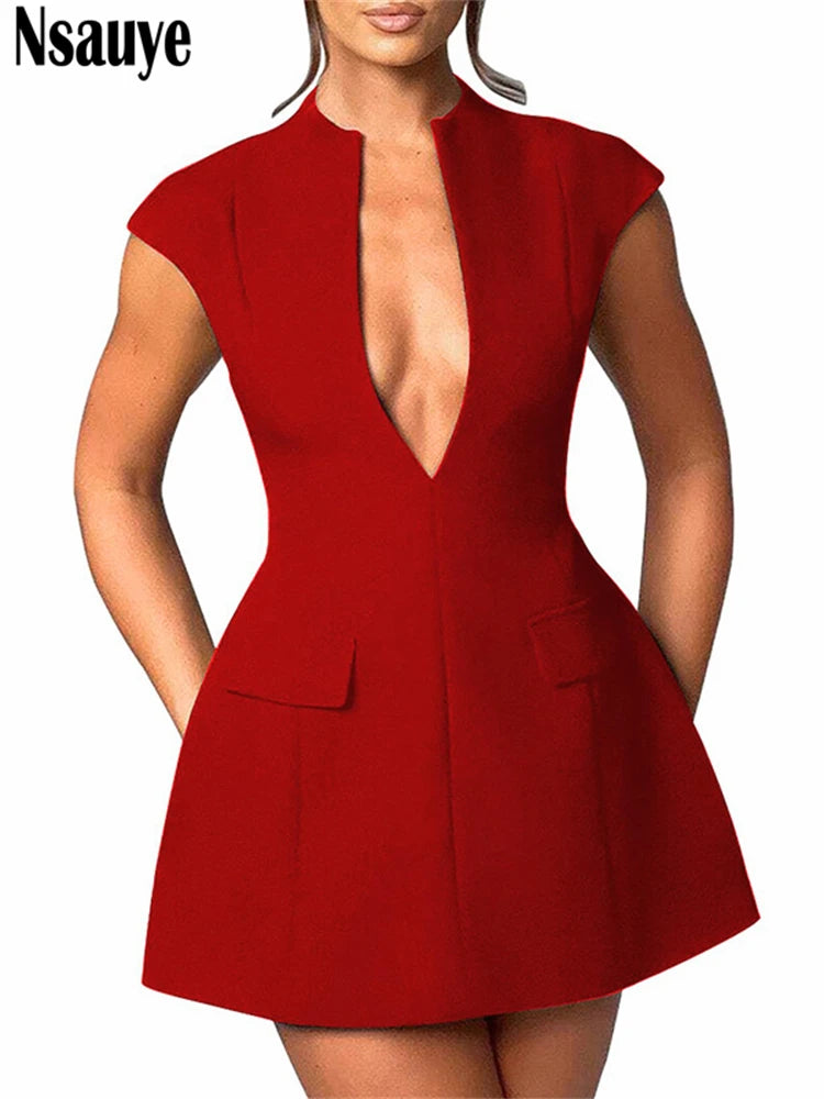 Nsauye Party Dress Women Fashion New Elegant Mini Short Sleeveless Bodycon Night Club Sexy Evening Holiday Dress A-Line 2025