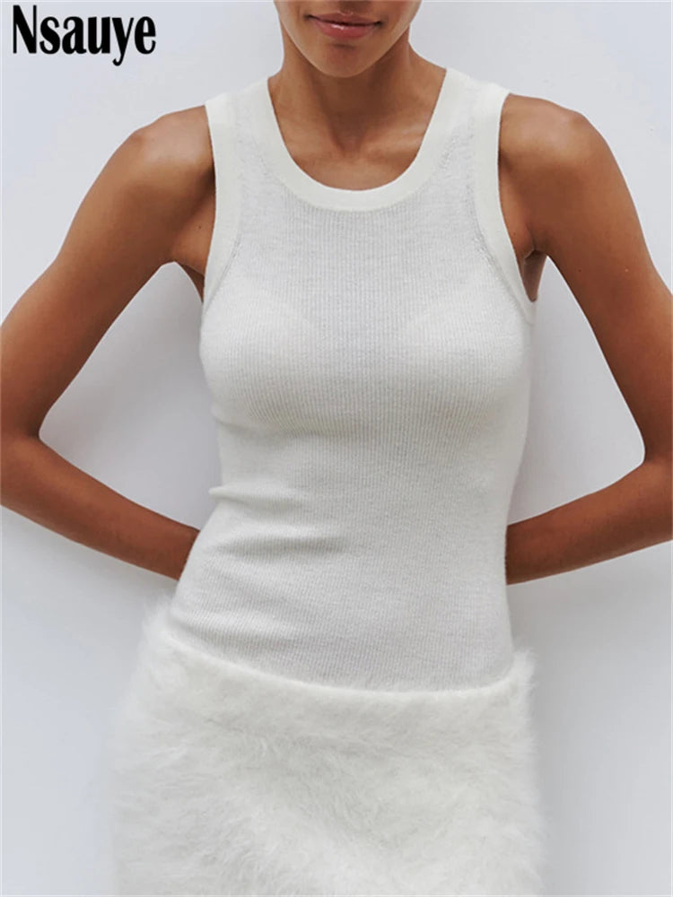 Nsauye O Neck Mini Women Y2K Summer Mini Skinnny New Fashion Basic Cropped T Shirt Tops 2025 Sexy Ribber Knitted Club Tank Tops