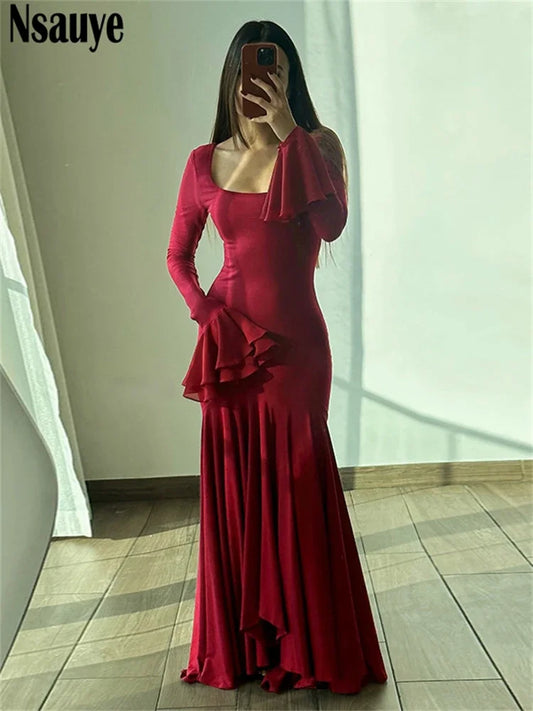 Nsauye Elegant Long Dresses Maxi Wrap Winter 2024 Women Clothing  Formal Fashion Sexy Party Long Sleeve Night Club Ruffles Dress