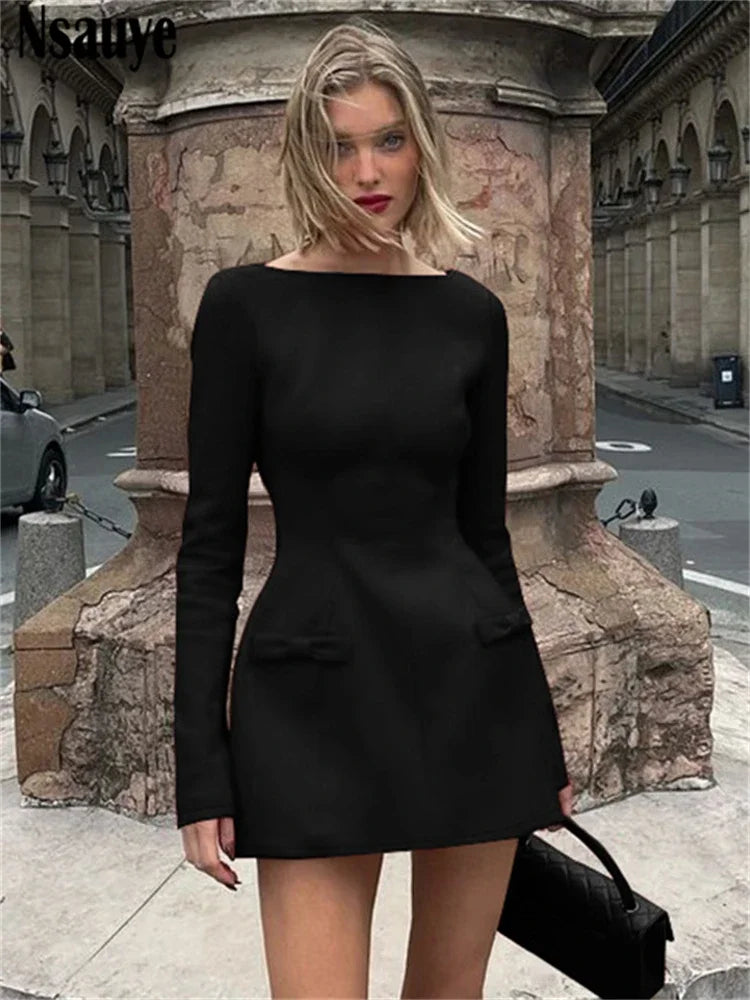 Nsauye Sexy Elegant Party Dress For Women Winter 2024 Long Sleeve Red Clothes Sexy Holiday Evening Night Club Fashion Dresses