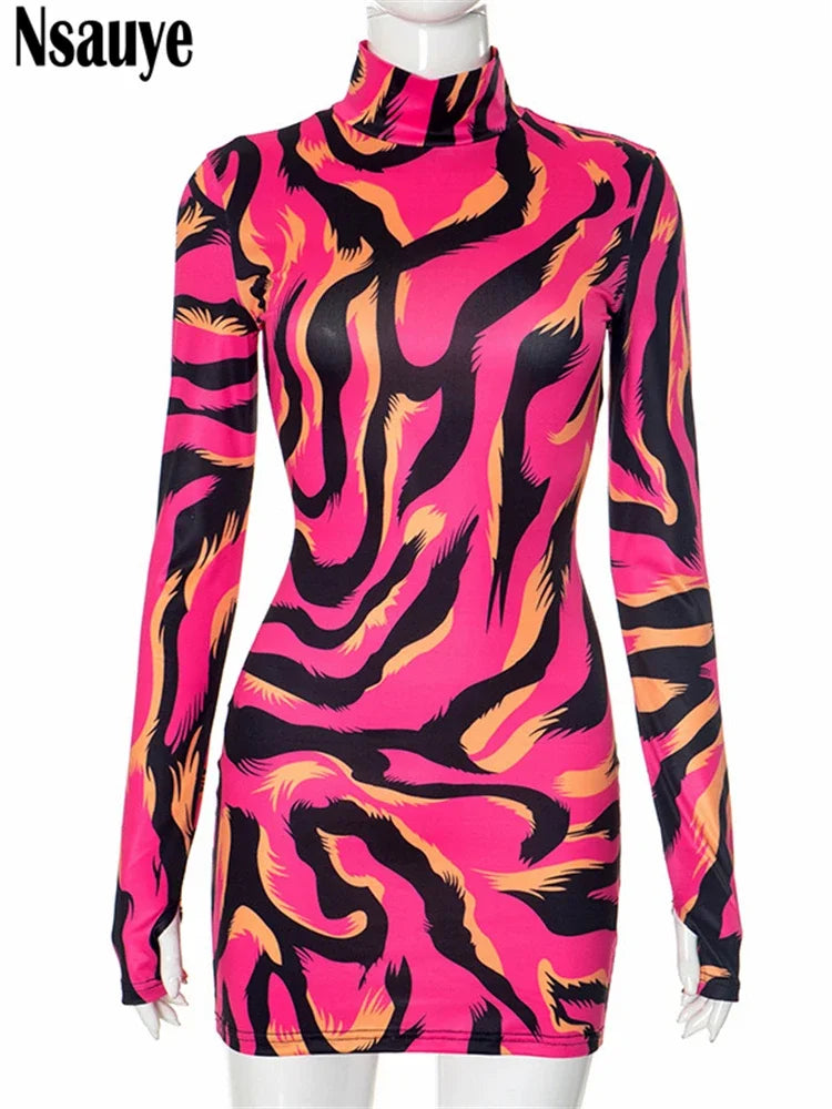 Nsauye Pullover Women Sexy Streetwear Fashion Striped Mini Y2K Bodycon Dress Evening Autumn Night Club Party Short Dress 2024