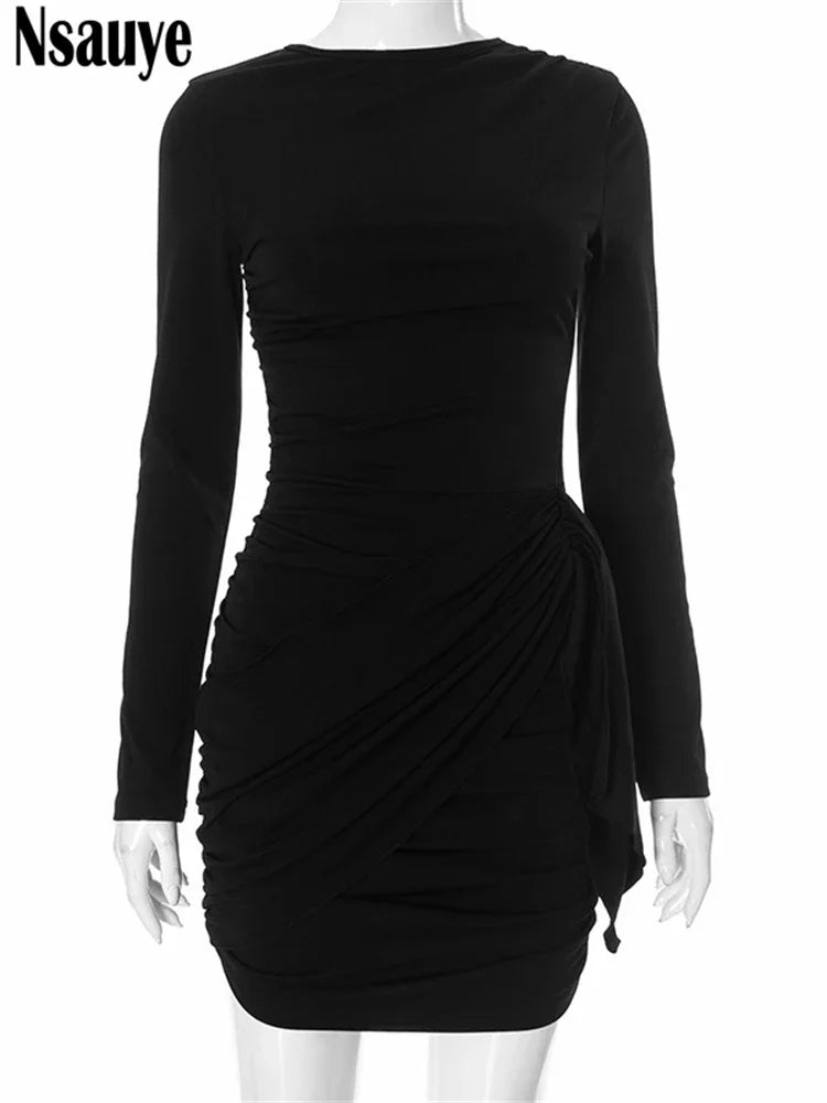 Nsauye Chic Elegant Women Sexy Clubwear New Fashion Mini Bodycon Pullover Dress Outfits Clothes Evening Party Long Sleeve Dress