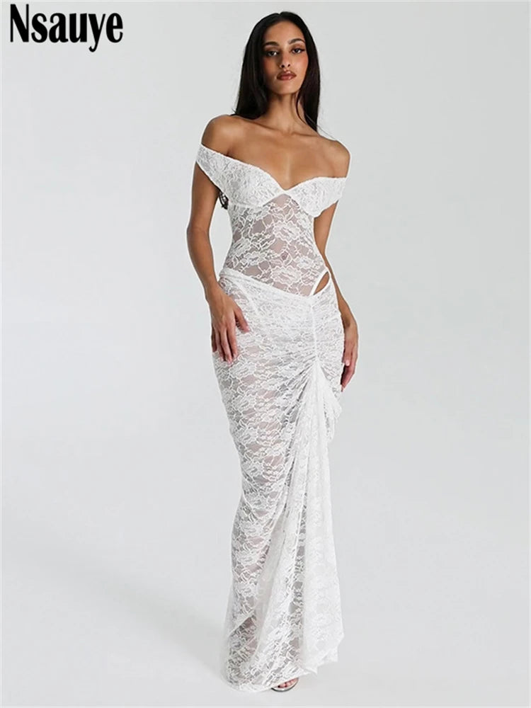Nsauye Sexy Off Shoulder Night Club Fashion Women Bodycon Tops Long Ruched Low Waisted Skirt Party Two Piece Set Summer Elegant