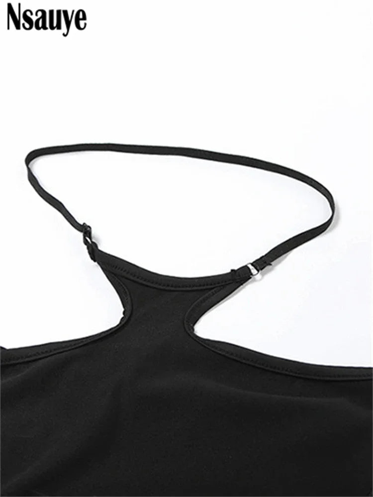 Nsauye Black Sexy Streetwear Fashion Casual Women Tracksuit Slim Club Crop Tops And Cut Out Summer Y2K Long Pants Two Piece Set