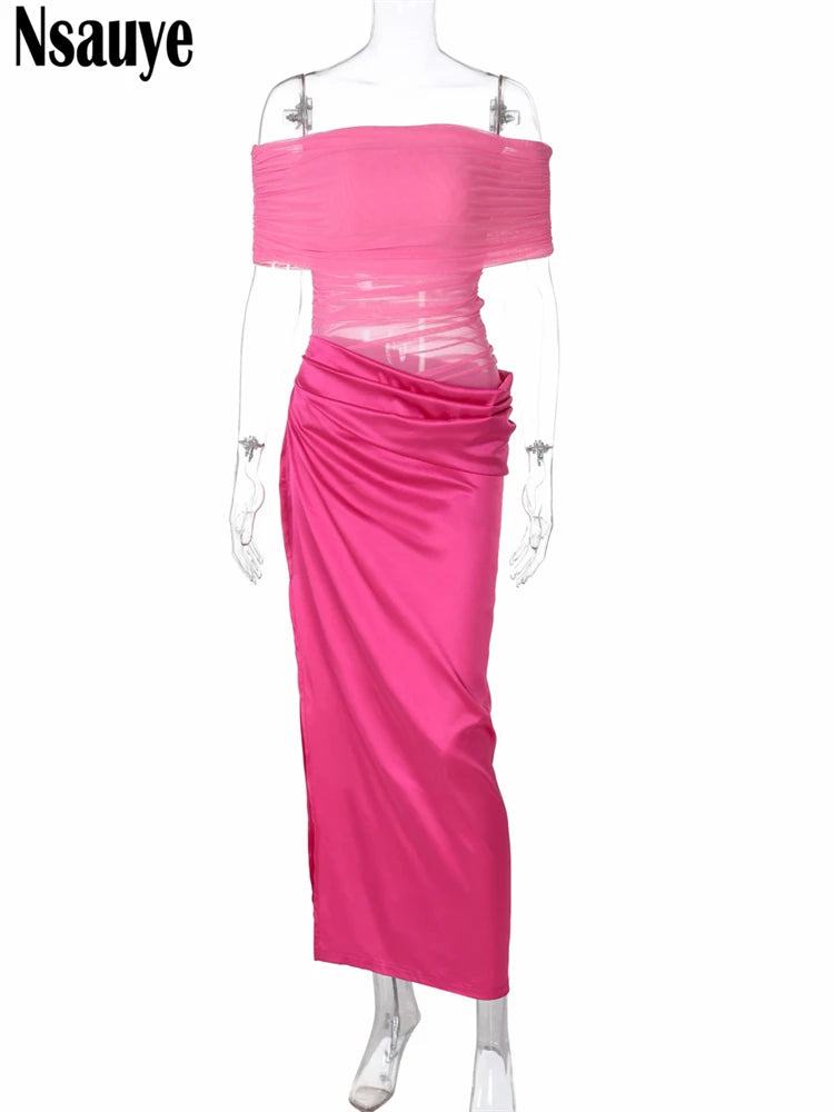 Nsauye Female Sexy Low Wasited Night Club New Fashion Satin 2025 Chic Vestidos Dress Women Party Elegant Long Holiday Dresses