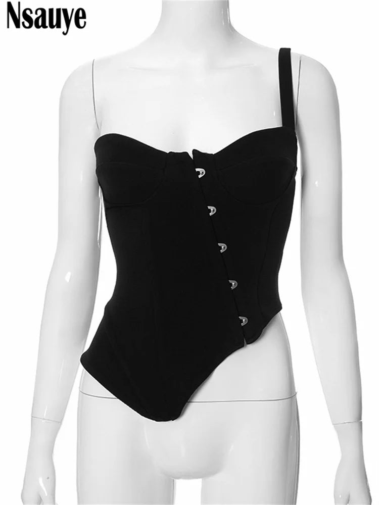 Nsauye Female Sleeveless Off Shoulder Irregular Corset Tank Tops Y2K Clothes Women 2025 Sexy Fashion Black Crop Top Sexy Club