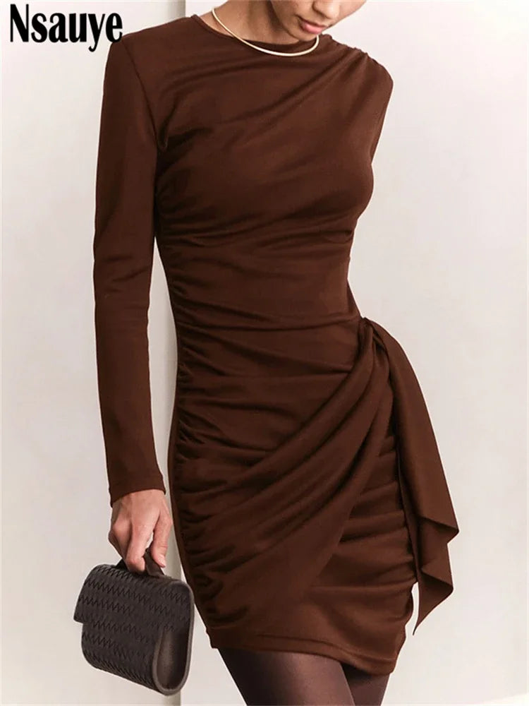 Nsauye Chic Elegant Women Sexy Clubwear New Fashion Mini Bodycon Pullover Dress Outfits Clothes Evening Party Long Sleeve Dress