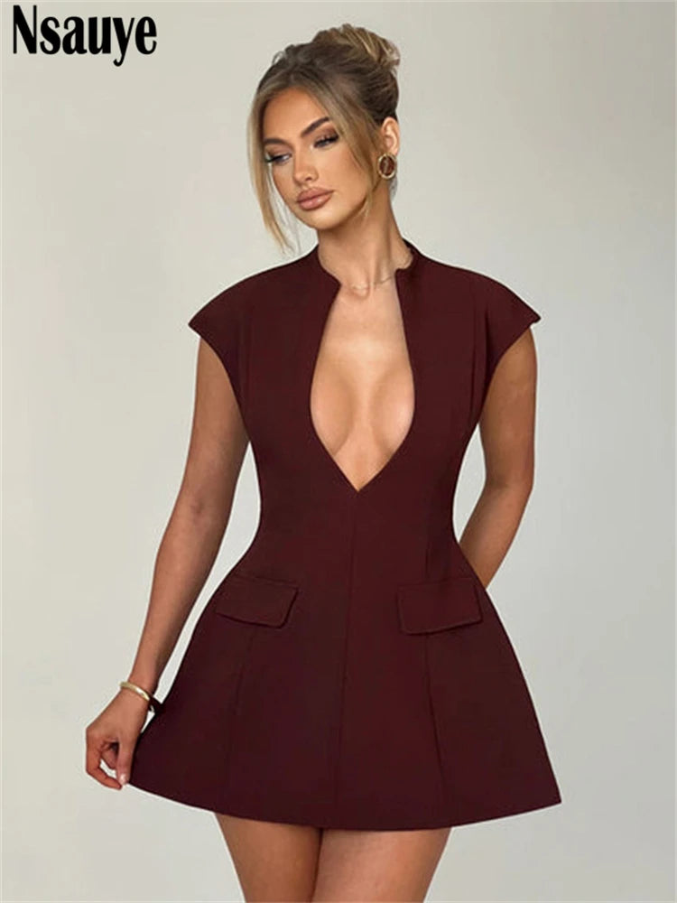 Nsauye Party Dress Women Fashion New Elegant Mini Short Sleeveless Bodycon Night Club Sexy Evening Holiday Dress A-Line 2025