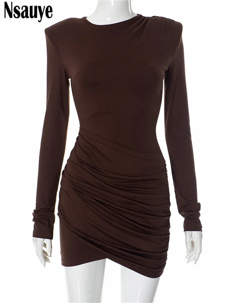Nsauye Winter Fashion Women Clothes Sexy Outfits Long Sleeve Pullover New Elegant Basic Holiday Evening Party Wrap Dress 2024
