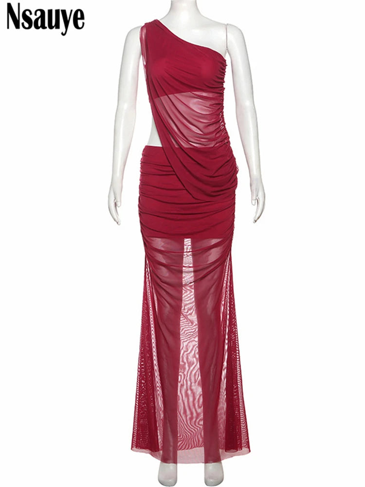Nsauye Women Sexy Mesh Sleeveless Mini Crop Tops Night Club Long 2025 Summer Skirt Elegant Party New In Matching Two Piece Set